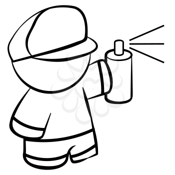 Royalty Free Clipart Image of a Kid With a Spray Can