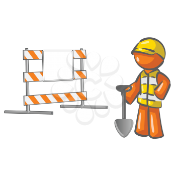 An orange man construction worker with a roadblock element.  