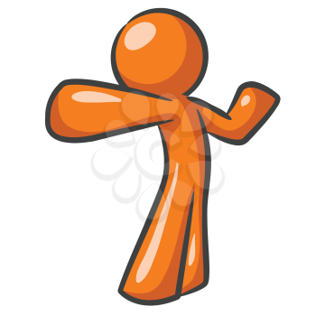 Orange Man standing up and punching the air, in a dynamic, heroic pose. 