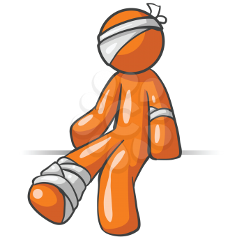 A vector illustration of an orange man injured and bandaged up.
