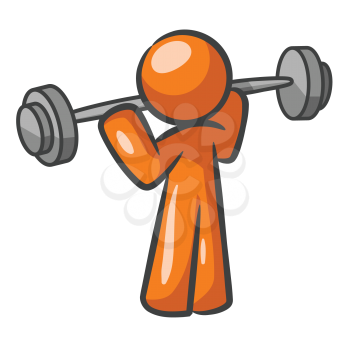 Orange Man lifting weights and working out. 