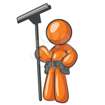 An orange man holding a squeegee and looking confident in his exceptional work. 