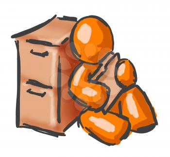  A digital sketch painting of an orange man with a folder and a filing cabinet. 