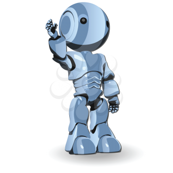 Royalty Free Clipart Image of a Waving Blue Robot