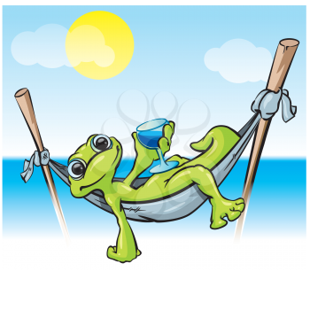 Royalty Free Clipart Image of a Gecko on a Hammock