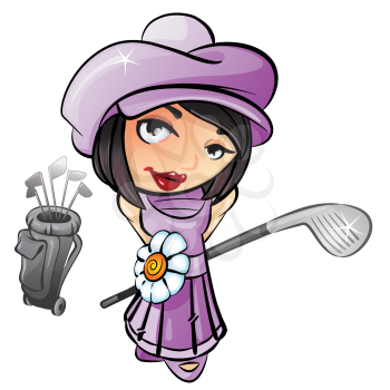 Royalty Free Clipart Image of a Girl With Golf Clubs