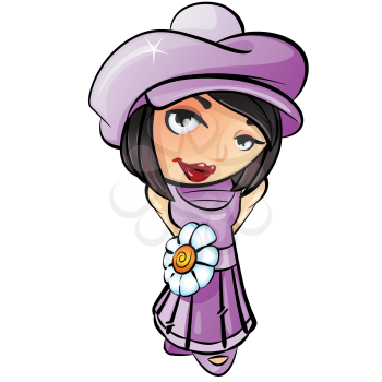 Royalty Free Clipart Image of a Girl in a Purple Dress 