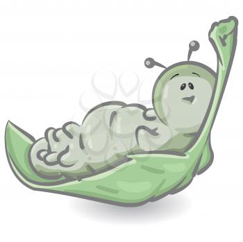 Royalty Free Clipart Image of a Caterpillar Laying on a Leaf