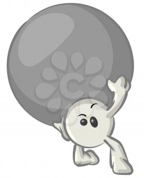 Royalty Free Clipart Image of a Round Character Holding a Large Ball