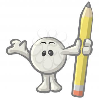 Royalty Free Clipart Image of a Round Character Holding a Pencil