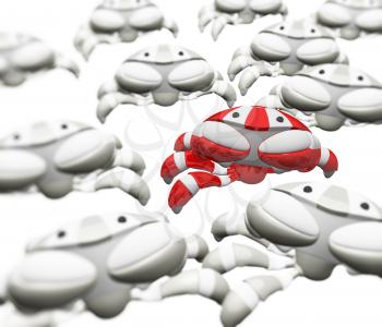 Royalty Free Clipart Image of an Army of Robot Crabs