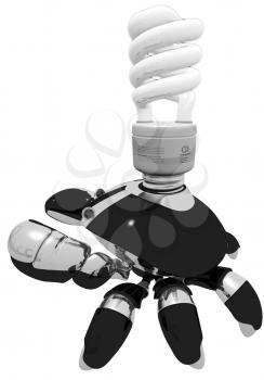 Royalty Free Clipart Image of a Robot Crab with a Light Bulb