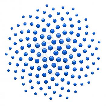 Computer generated 3d dot spiral pattern background. Blue.