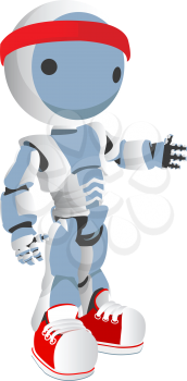 Royalty Free Clipart Image of a Blue Robot with Red Shoes and Headband