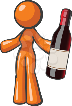 Royalty Free Clipart Image of a Woman Holding a Wine Bottle