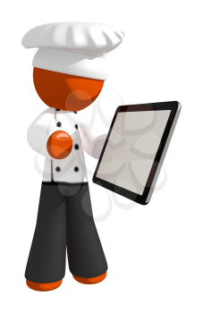 Orange Man Chef with Computer Device White Space