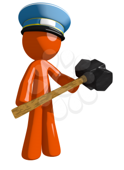 Orange Man postal mail worker  Man Holding Giant Sledge Hammer