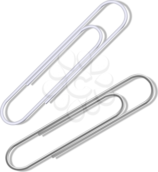 Metal and Plastic Paper Clips vector illustration -- soft shadows included beneath paper clips. Easily removed.
