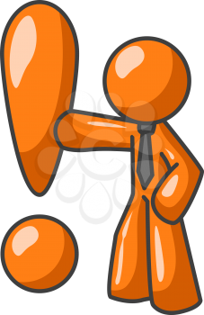 An orange man leaning up against an exclaimation point.