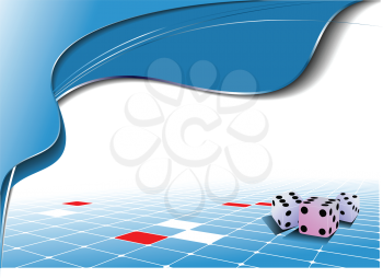 Royalty Free Clipart Image of a Background With Dice on Tiles