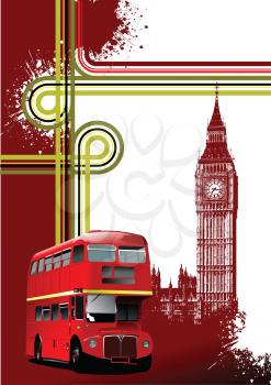 Royalty Free Clipart Image of a London Background with a Double Decker Bus