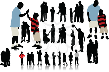 Royalty Free Clipart Image of a Children and Adults in Silhouettes