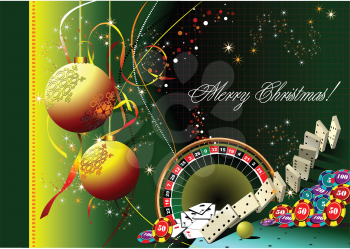 Royalty Free Clipart Image of a Christmas Greeting With Casino Elements