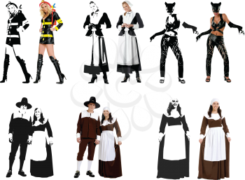 Royalty Free Clipart Image of People in Costumes