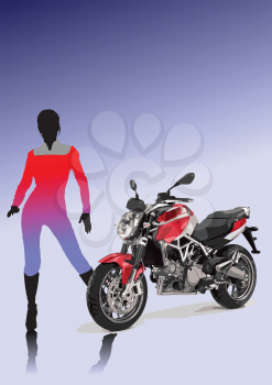 Royalty Free Clipart Image of a Girl and Motorcycle
