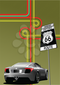 Royalty Free Clipart Image of a Car on Route 66