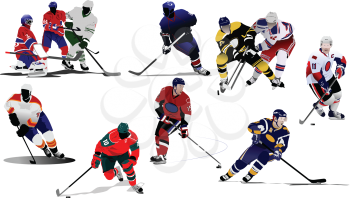 Royalty Free Clipart Image of Eleven Ice Hockey Players