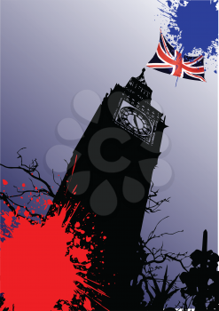 Royalty Free Clipart Image of Big Ben With a Union Jack