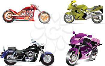 Royalty Free Clipart Image of Four Colourful Motorcycles