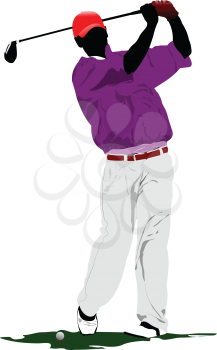 Royalty Free Clipart Image of a Golfer in a Red Hat