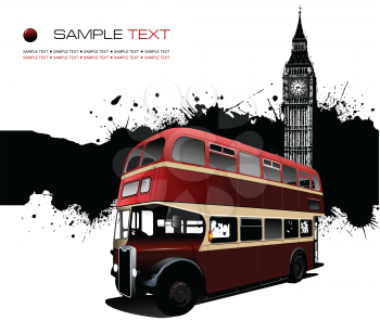 Royalty Free Clipart Image of a Double Decker Bus by a London Tower