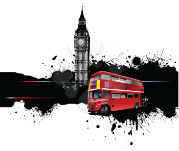 Royalty Free Clipart Image of a Bus In Front of Big Ben