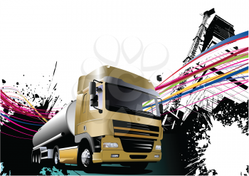 Royalty Free Clipart Image of a Fuel Truck on a Grunge Background