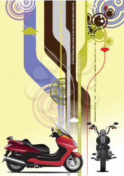 Royalty Free Clipart Image of Motorcycles on an Abstract Background