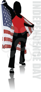 Royalty Free Clipart Image of a Woman With an American Flag