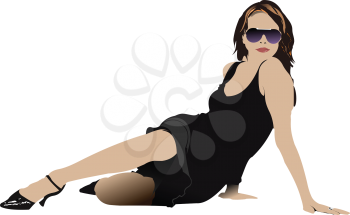 Royalty Free Clipart Image of a Woman Posing in a Black Dress