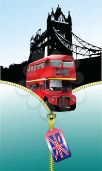 Royalty Free Clipart Image of London Images Coming Out of an Open Zipper