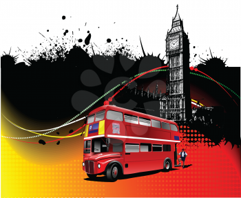 Royalty Free Clipart Image of a Double Decker Bus in Front of Big Ben