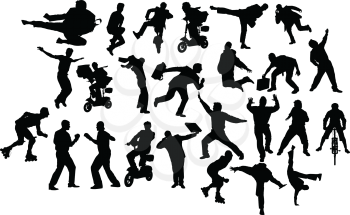 Royalty Free Clipart Image of Silhouetted Men in Action