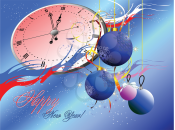 Royalty Free Clipart Image of a New Year Clock With Ornaments