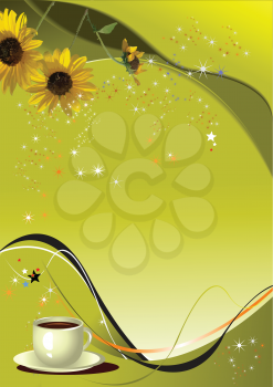 Royalty Free Clipart Image of a Restaurant Menu With Yellow Flowers in the Corner