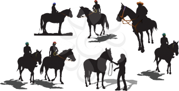 Royalty Free Clipart Image of Seven Horses and Riders