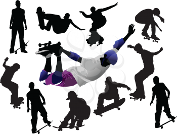 Royalty Free Clipart Image of Skateboarders