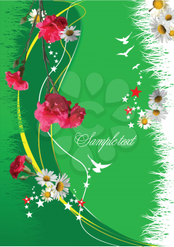Royalty Free Clipart Image of a Summer Background With Flowers and Birds