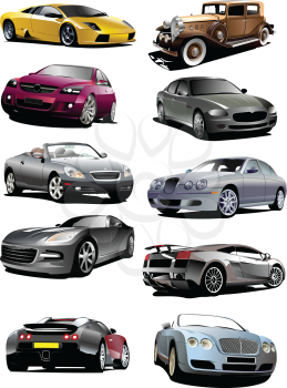 Royalty Free Clipart Image of 10 Luxury Cars