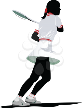Royalty Free Clipart Image of a Silhouetted Woman Playing Tennis